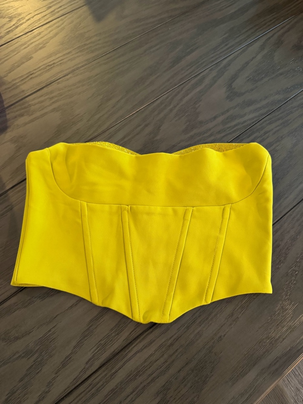 Astr Yellow Strapless Scalloped Crop Top